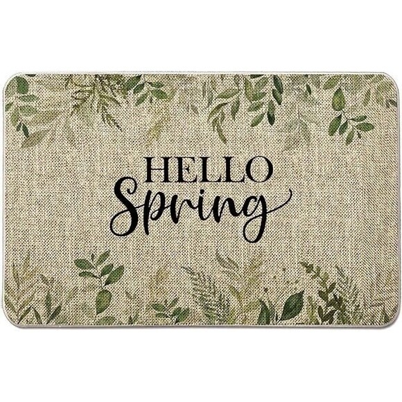 Hello Spring Leaves Farmhouse Indoor Outdoor Entrance Non Slip Door Mat 27 x 17 - Picture 1 of 12